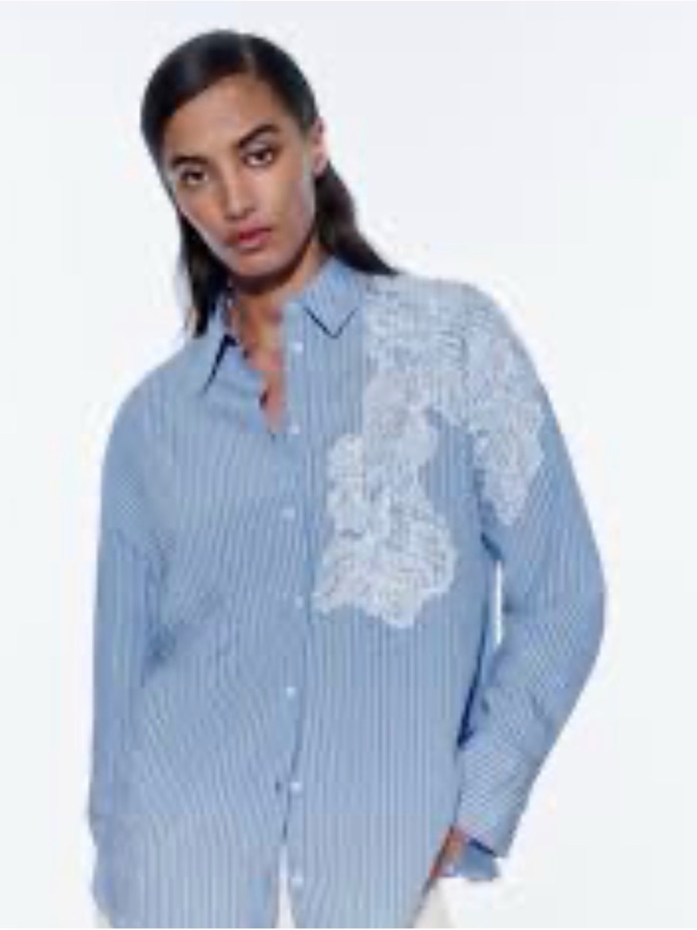 Zara Striped Button-Up Shirt with White Embroidery